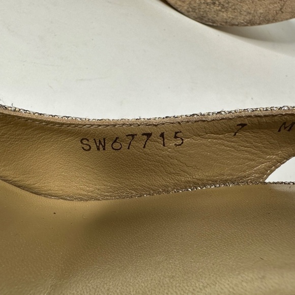 Stuart Weitzman Jean Glitter Slingback Cork Platform Sandals Women's Size 7M - Picture 14 of 14